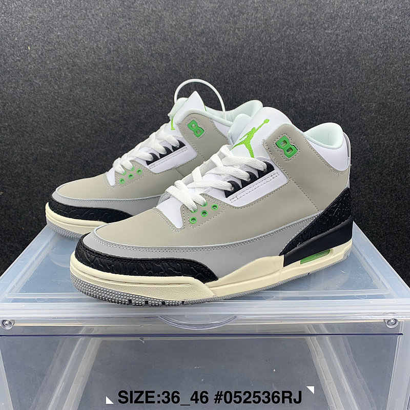 2021 Air Jordan 3 Retro Grey Black Green White Shoes